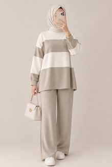 Conjunto de Punto de Rayas Beig
