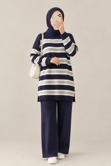 Conjunto túnica y pantalón wide leg azul marino