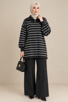 Conjunto de punto de canalé con cuello semialto y cremallera negro